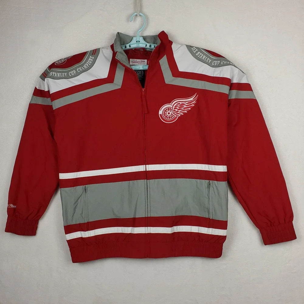 Detroit Red Wings Mitchell & Ness NHL‎ Large Jacket Embroidery Logos Maroon New